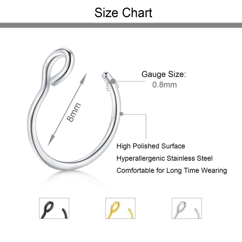 D.Bella 20G Faux Piercing Jewelry 8mm Fake Nose Ring Hoop for Lip Septum Set - Image 2